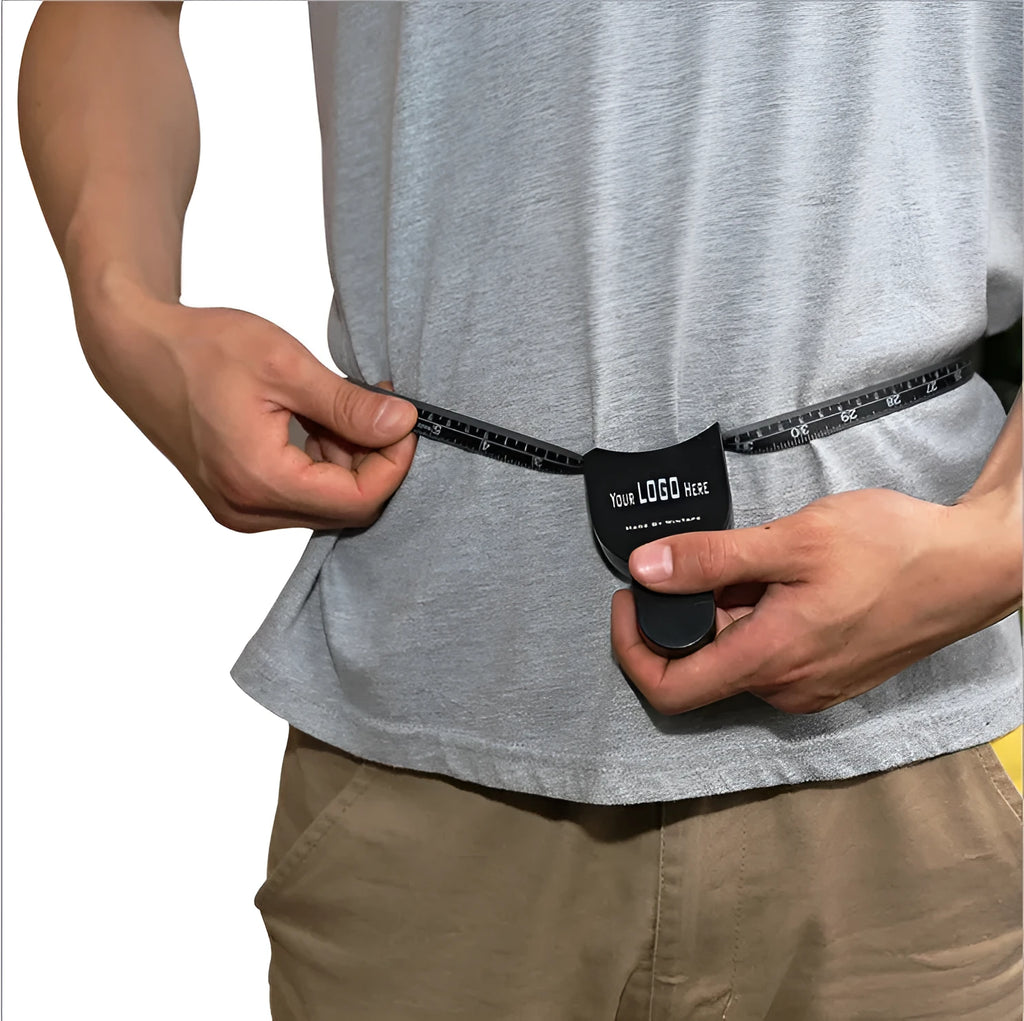 Black body fat measuring caliper instrument with measurement scale and cord