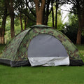 Green camouflage camping tent with steel ground nails and mesh windows