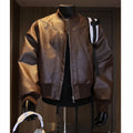 Men's black PU litchi grain leather jacket with extended 100cm length and tight fit