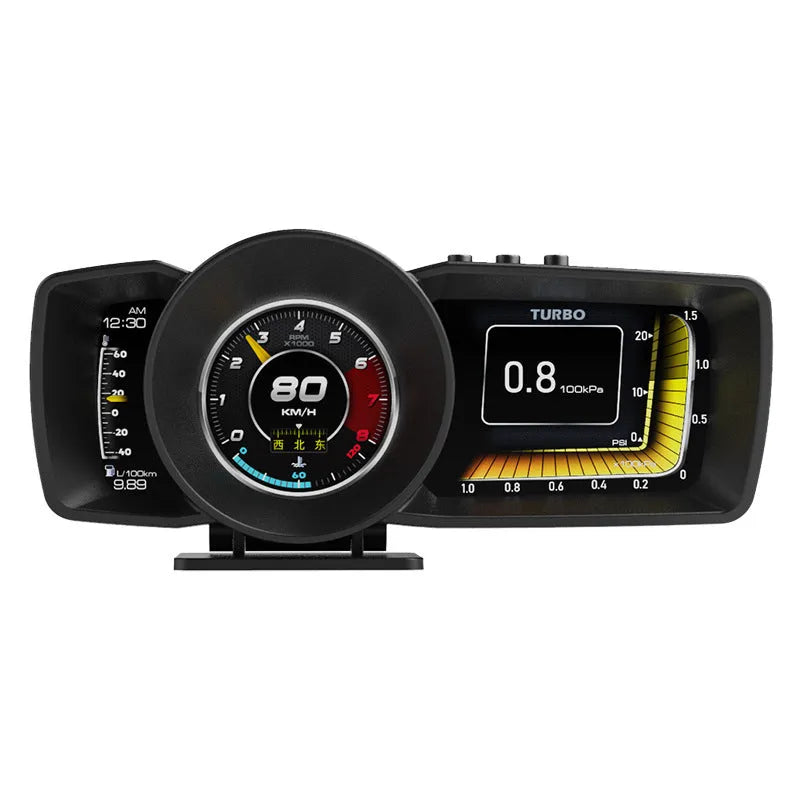 A600 OBDII monitor driving computer with HD screen showing vehicle diagnostics and GPS navigation display