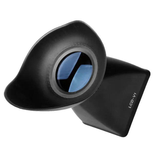 Black camera framing amplifier with optical lens attached to a DSLR camera screen.