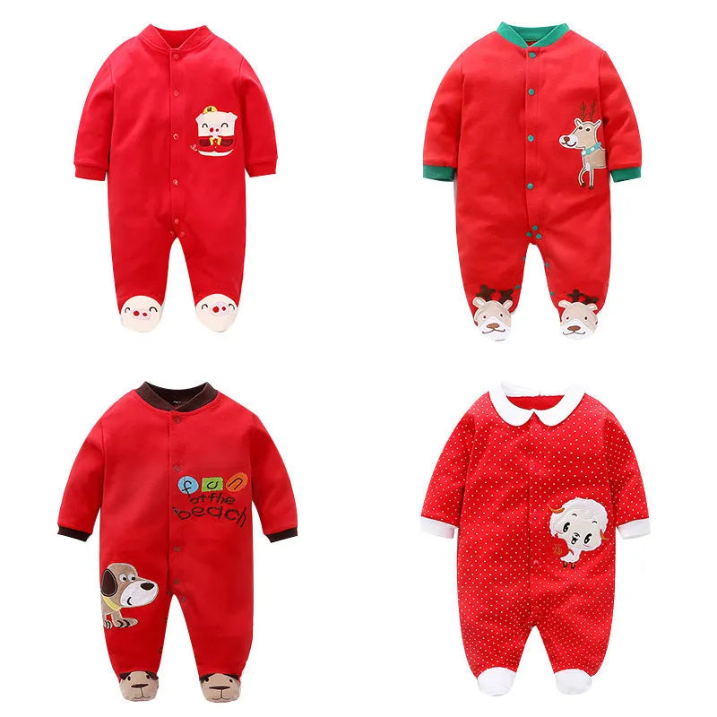 Cotton baby bodysuit with red deer print long sleeves in 59cm size