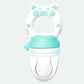 Blue, green, and pink BPA-free silicone baby teethers showing one and three mouthpiece style options.