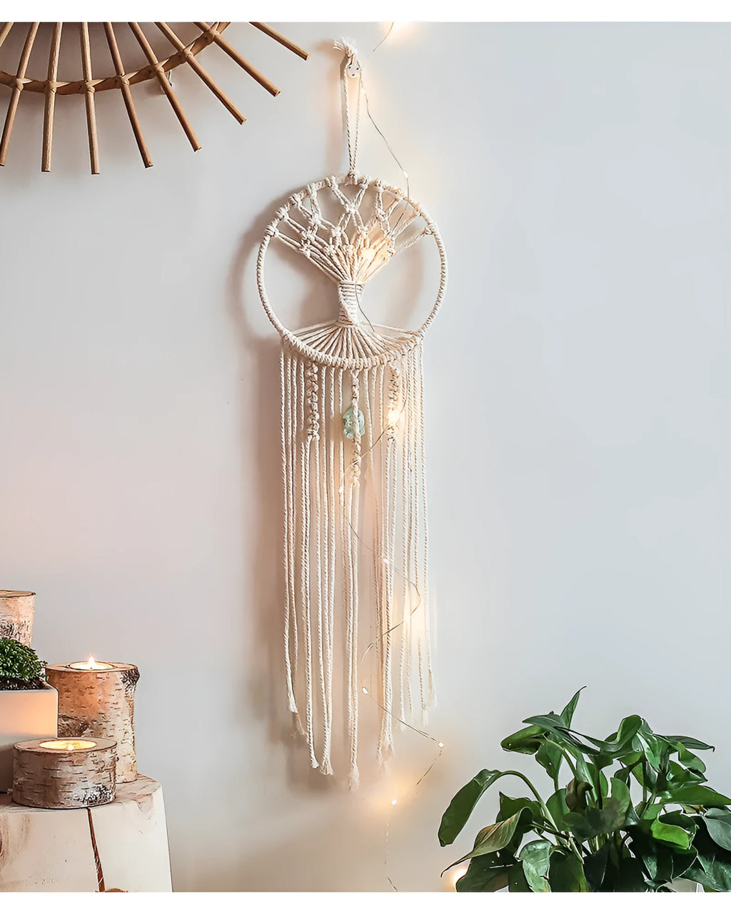 Handwoven cotton rope dream catcher tree rectangle wall tapestry 73cm by 18cm European style
