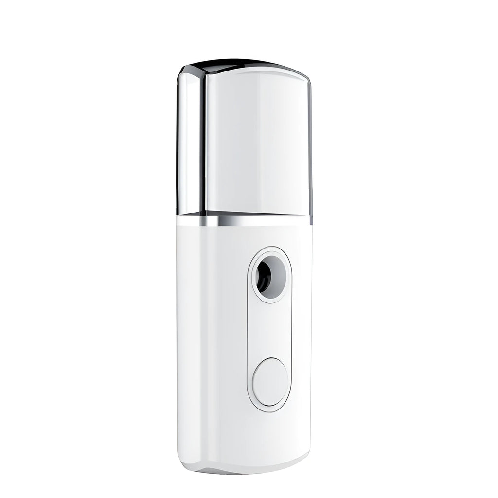 Portable facial nano mist humidifier in white with 20ml tank and compact 10cm body