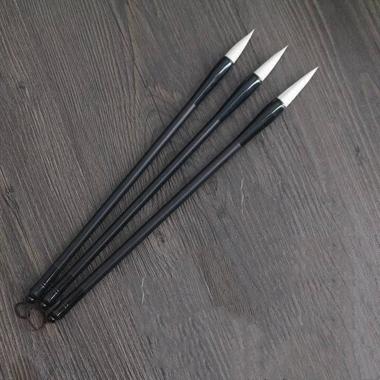 Traditional Chinese student calligraphy brush with Jianhao nib and steel barrel, 23cm length