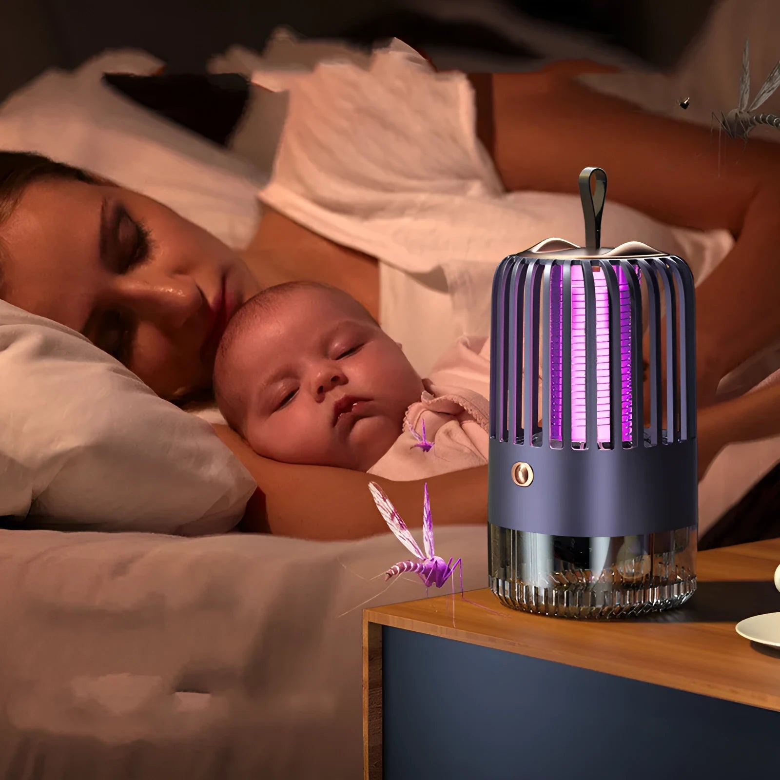 Silent electric shock suction mosquito killer lamp in white plastic with USB charging cable