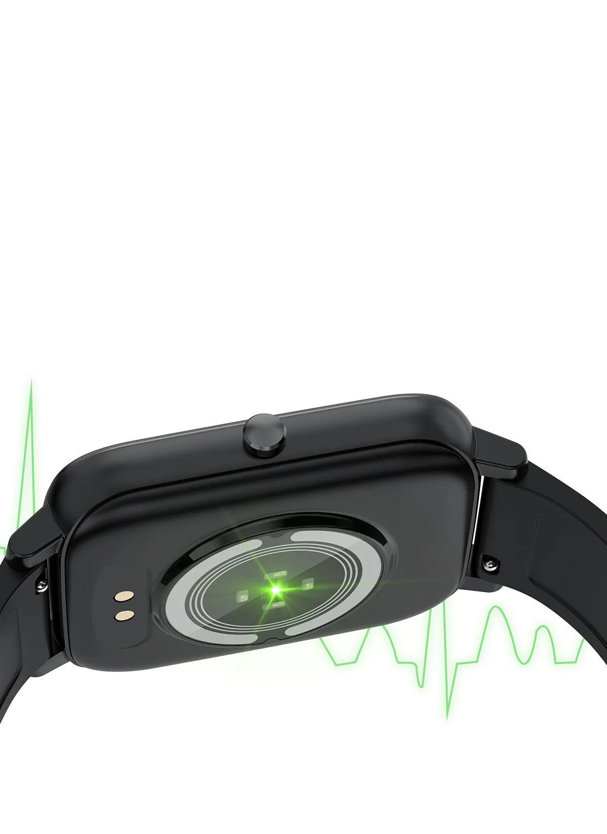 H80 smart watch with black silicone strap and 1.69-inch screen showing health metrics.