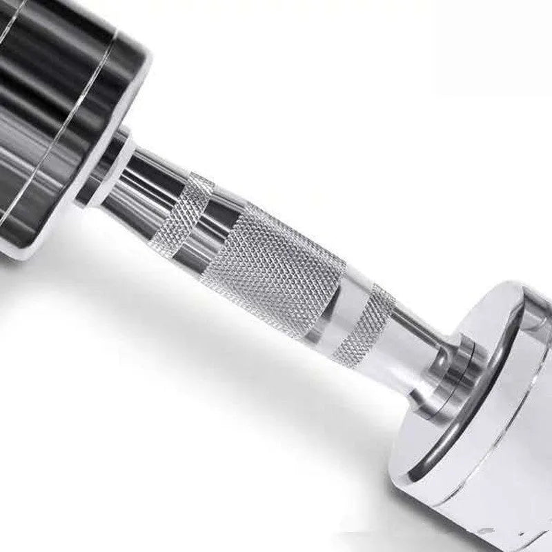 Silver pure steel electroplated dumbbell on grey background