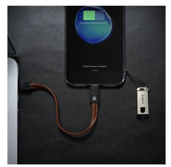 Short 20cm leather Lightning charging cable with zinc alloy connectors in red colour
