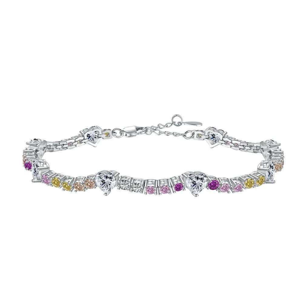 S925 sterling silver heart-shaped charm bracelet for women, adjustable 16-18cm length, Korean style design