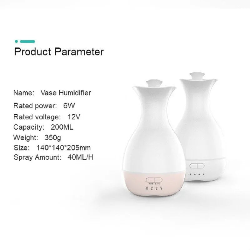 White or pink ultrasonic aromatherapy vase humidifier with colourful night light feature