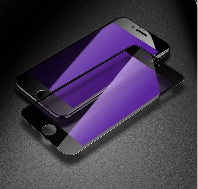 iPhone tempered glass screen protector with carbon fibre edge in black and white colour options