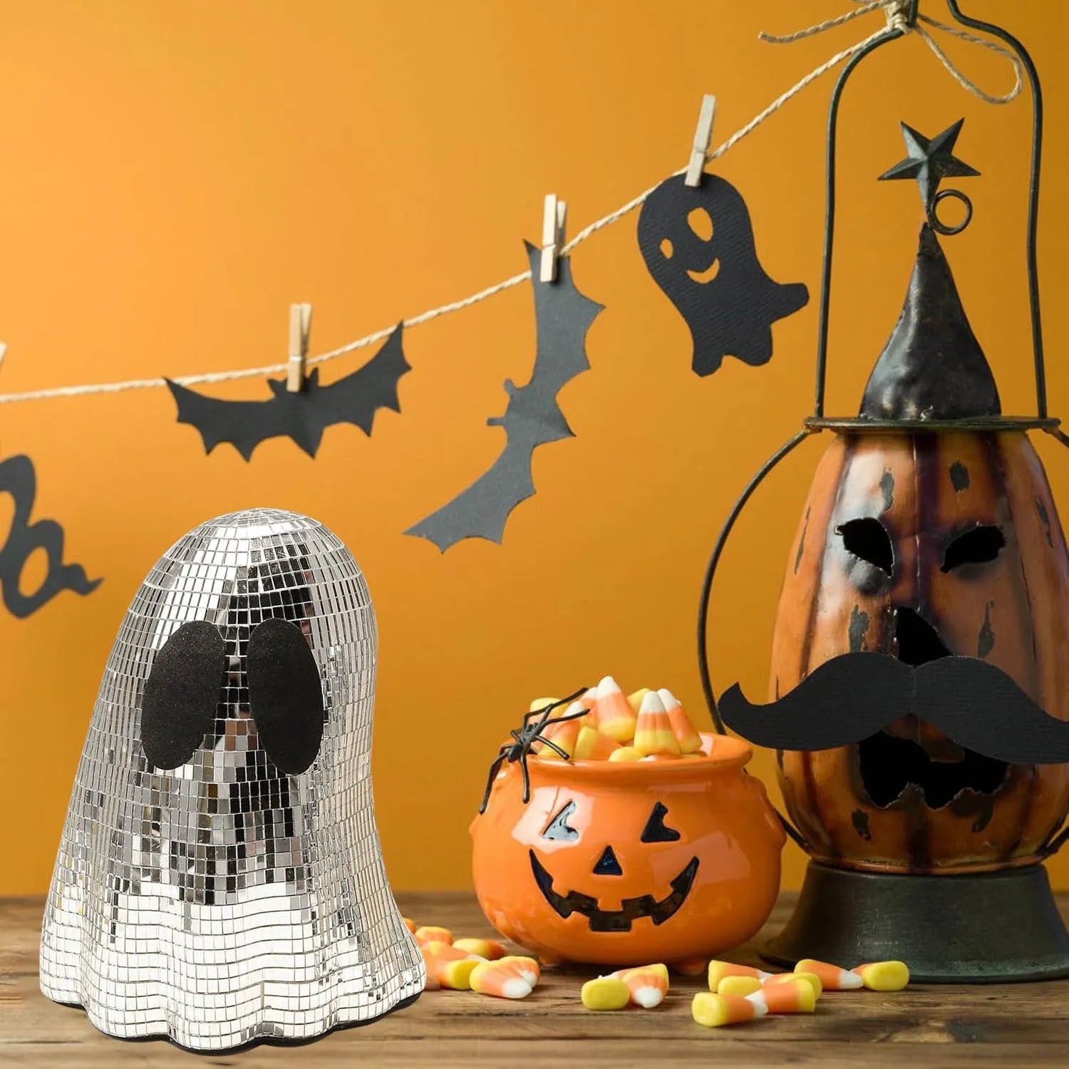 Silver mosaic mirror Halloween ghost decoration with inlaid glass surface