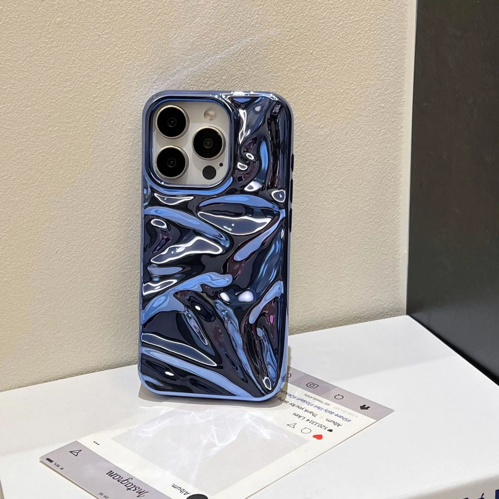 Silver electroplated TPU phone case with three-dimensional pleated pattern for iPhone