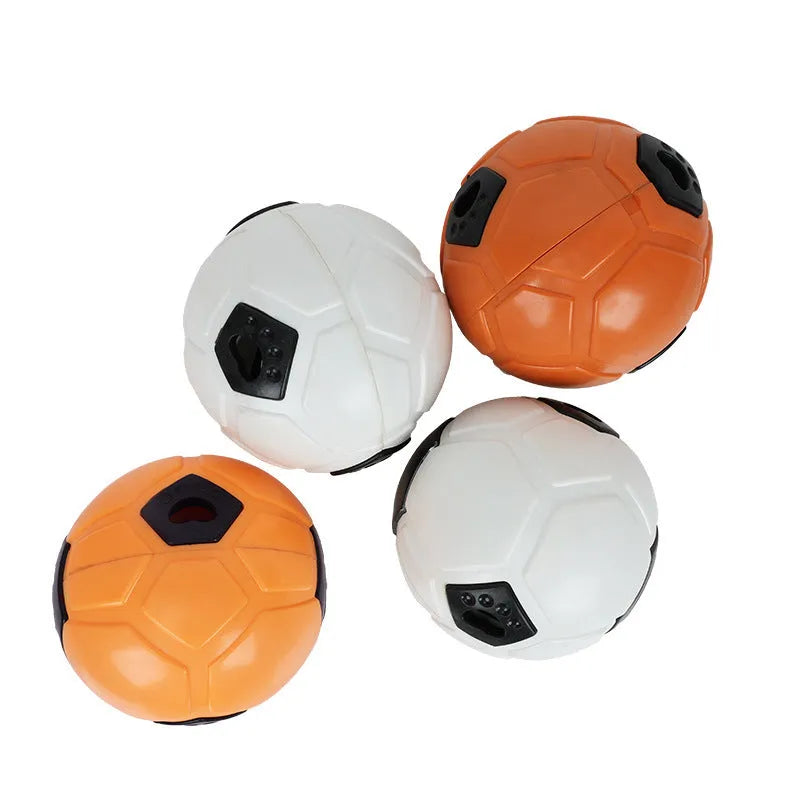 Orange and white TPR dog ball toy with textured teeth cleaning surface