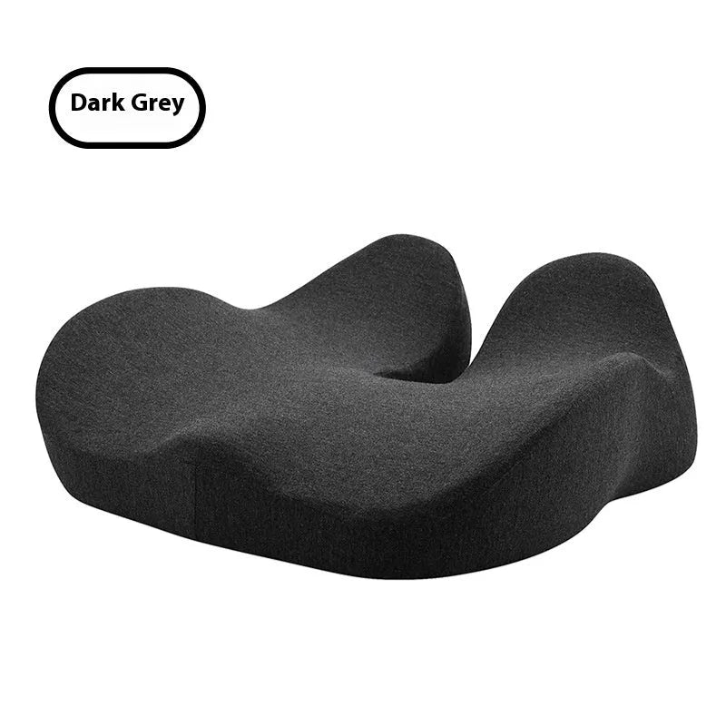 Memory foam office chair cushion in light grey measuring 46 x 43 x 12 cm