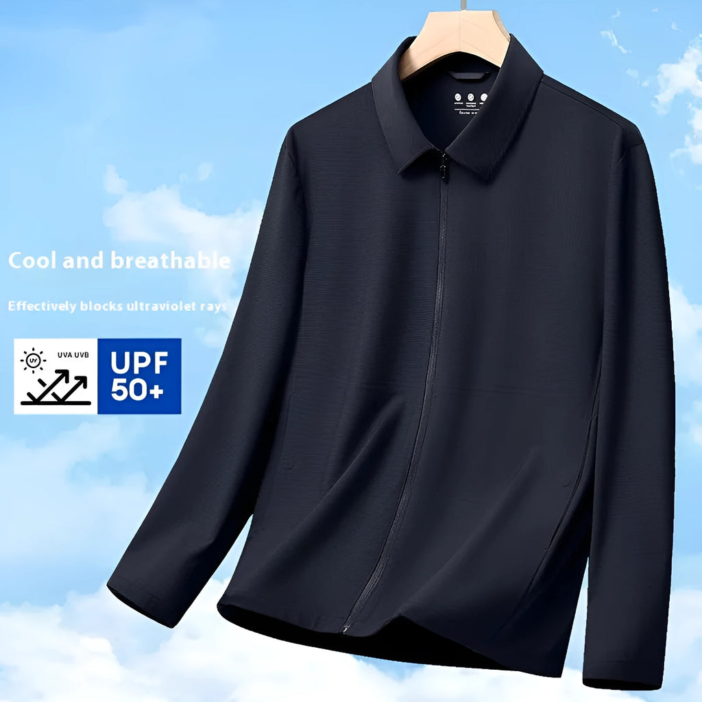 Summer lapels business administration coat in ice silk fabric showing navy blue colour option