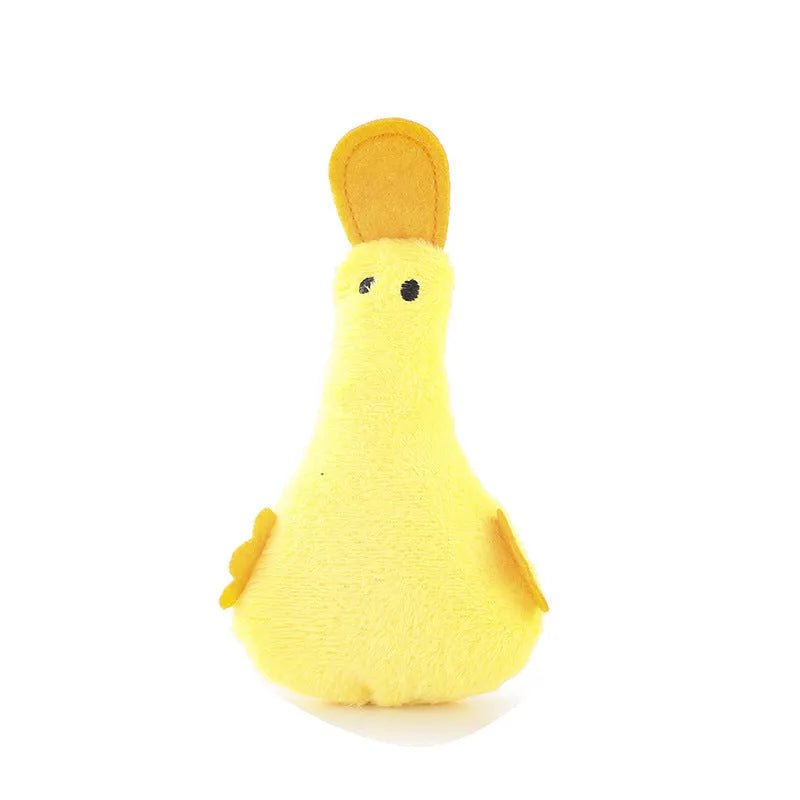 Colourful duck-shaped plush pet toy with squeaker and catnip for dogs and cats