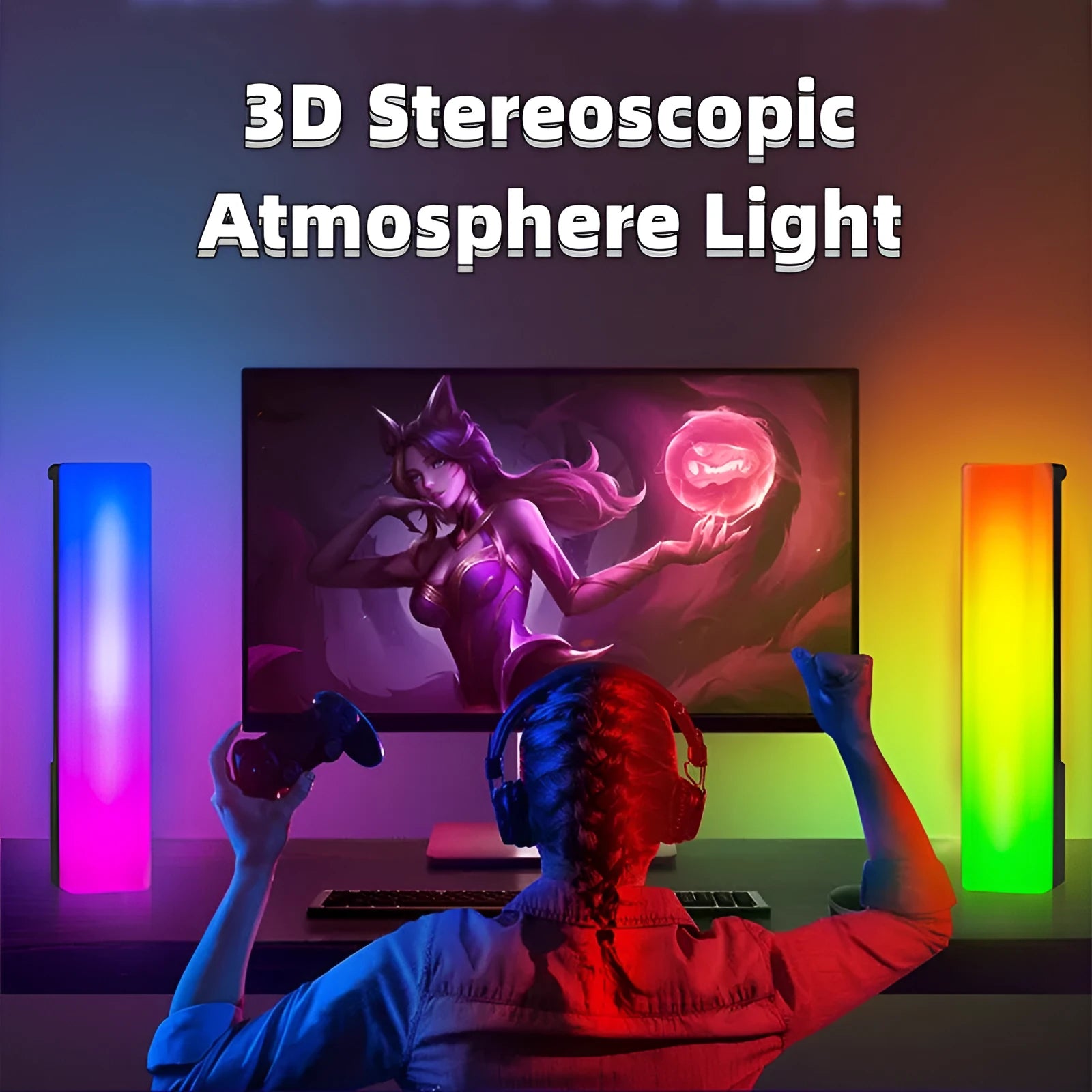 3D RGB light pick-up table top ambiance lamp in white or black shell with voice-activated rhythm lighting