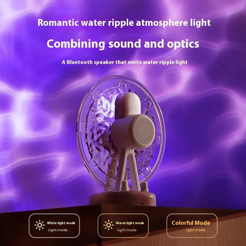 White or pink Bluetooth speaker with colourful LED atmosphere lighting effects.