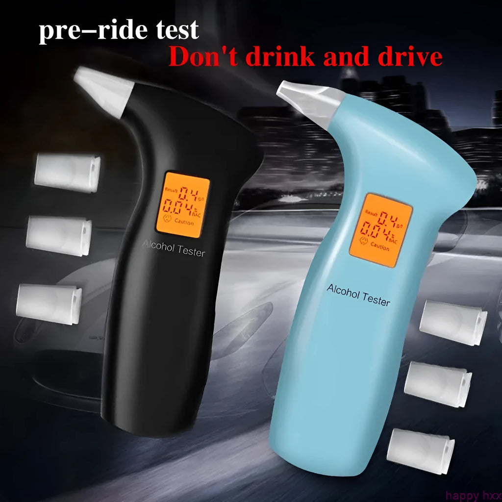 Portable orange light breath alcohol tester with replaceable mouthpieces for drivers