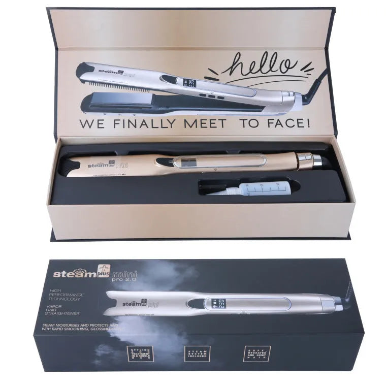 Mini steam splint spray hair straightener for curling and straightening in purple, rose red or champagne colour