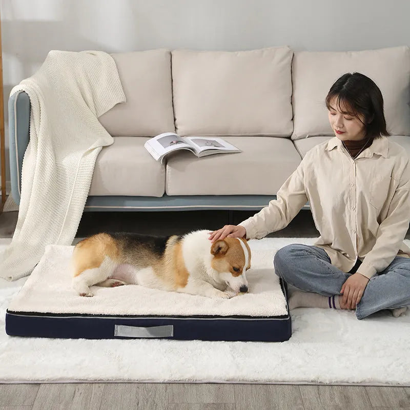 Removable washable memory sponge dog mat in brown colour showing size options