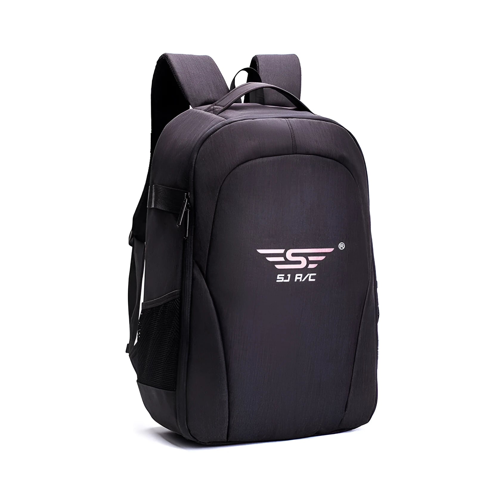 Black waterproof Oxford cloth drone backpack with multiple internal compartments for camera and laptop storage