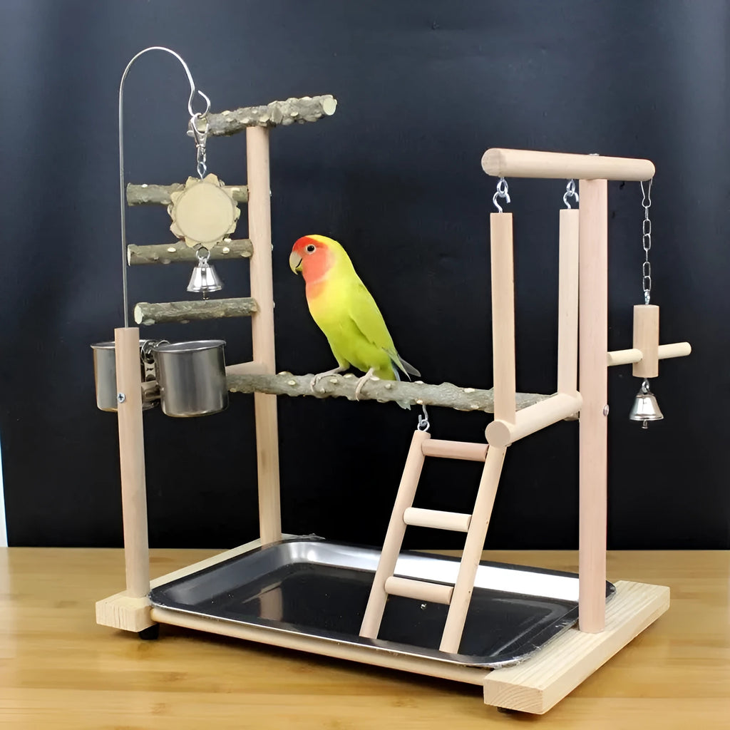 Parrot toys set with wooden tiger skin toy, peony stand, and pepper wood components for medium bird cages