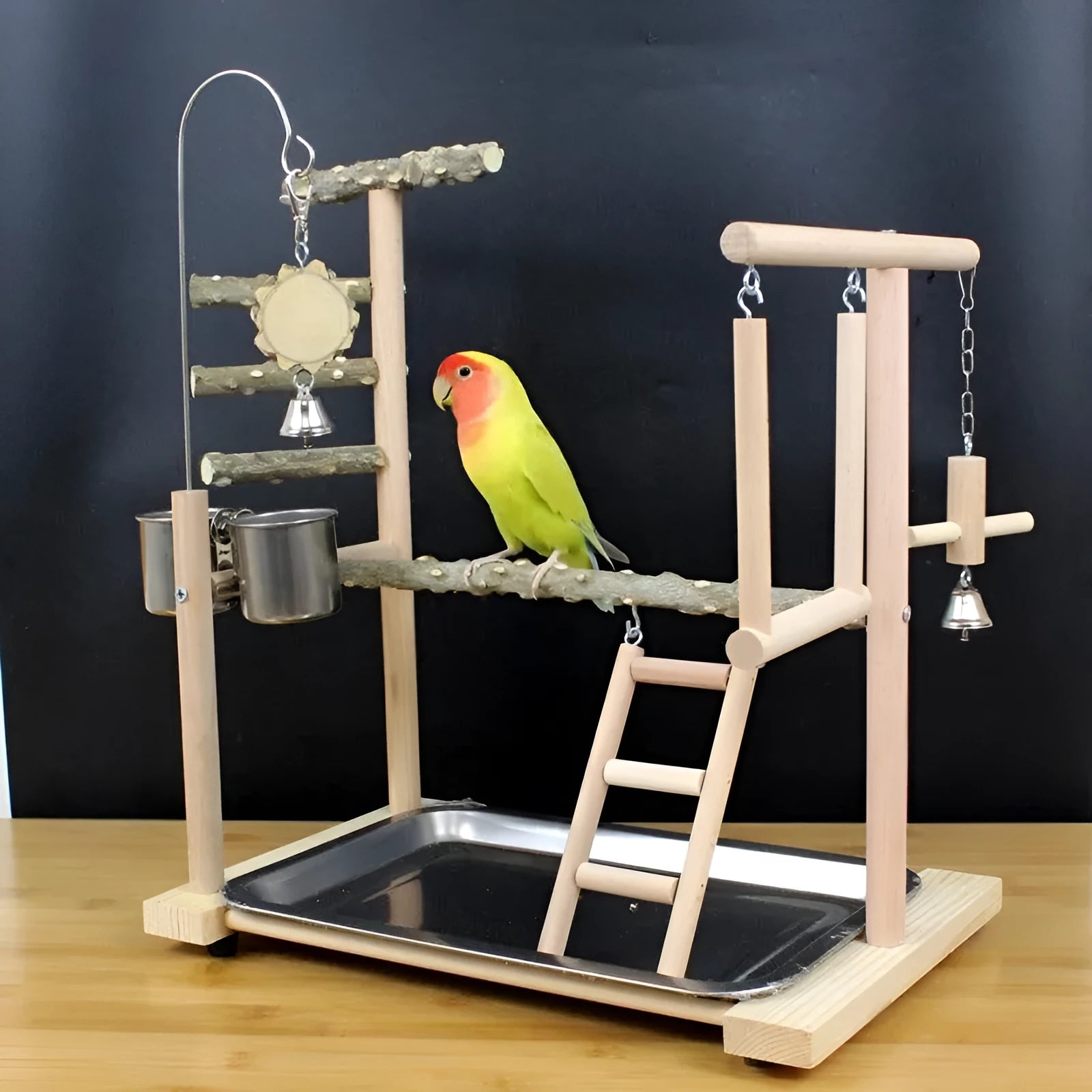 Parrot toys set with wooden tiger skin toy, peony stand, and pepper wood components for medium bird cages