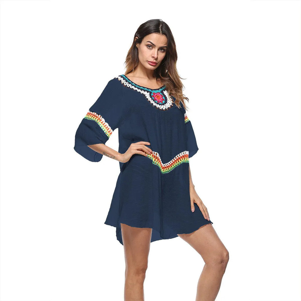 Women's crocheted ethnic style beach sun protection clothing for swimming and sports
