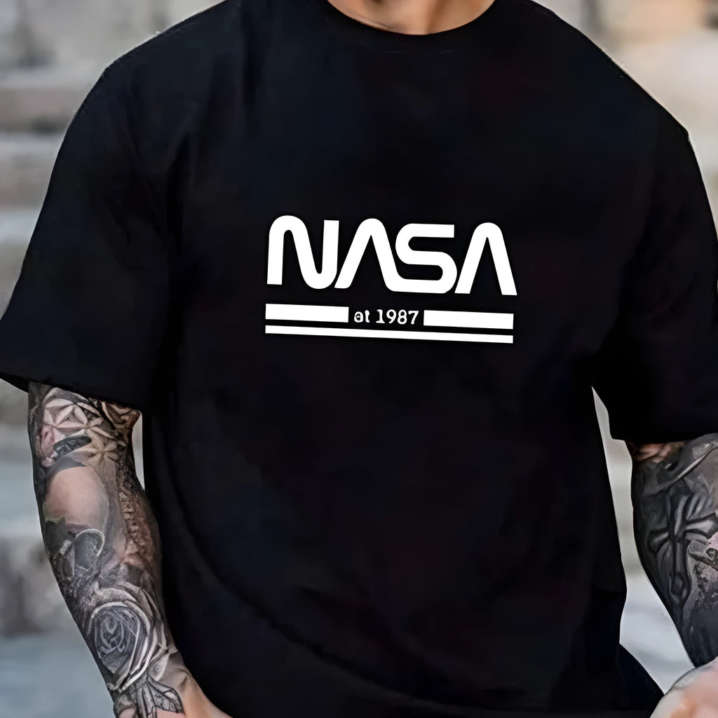 Men's slim-fit cotton short sleeve t-shirt with printed letters design in various colours.