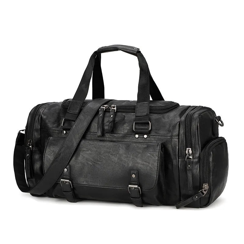Large black travel shoe bag with water-resistant PU fabric measuring 52cm wide