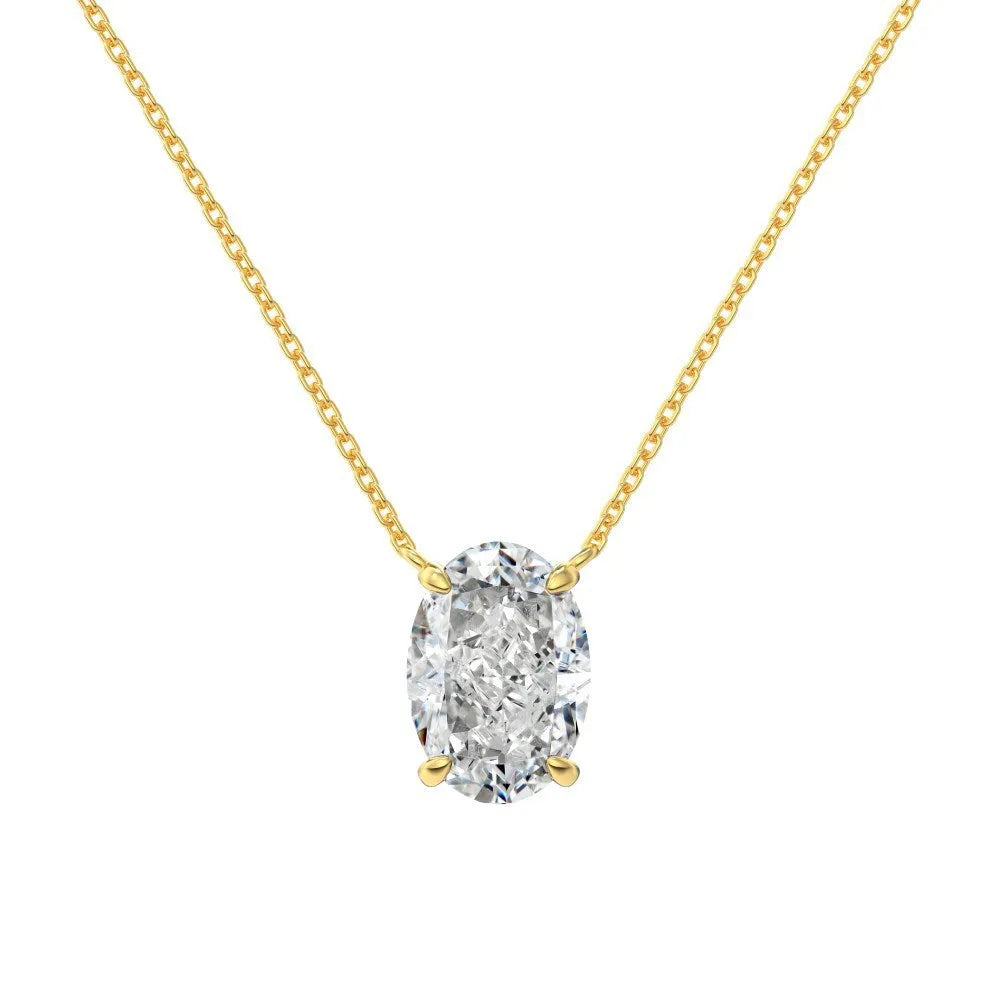 S925 sterling silver necklace with oval ice flower pendant in platinum or gold electroplated finish