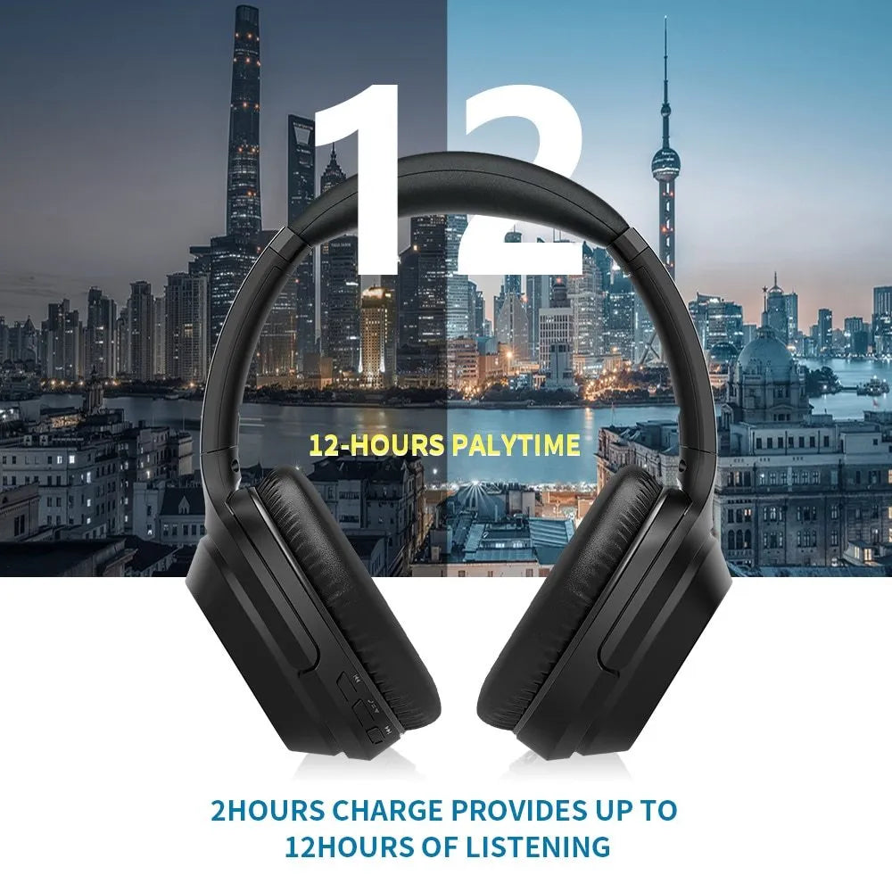Black Gorsun E98 over-ear wireless Bluetooth headphones with padded headband.