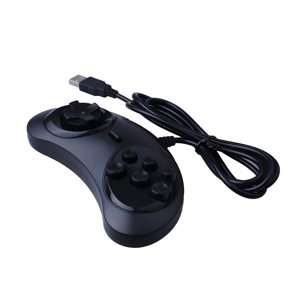 Black Sega USB game controller for PC with directional pad and action buttons