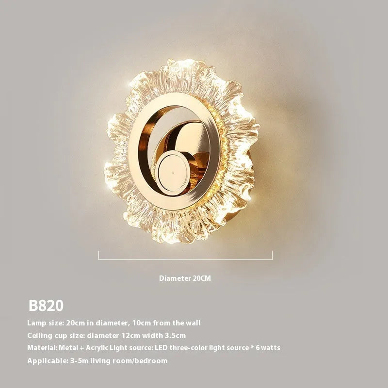 Minimalist acrylic wall lamp with three colour light modes mounted in modern bedroom
