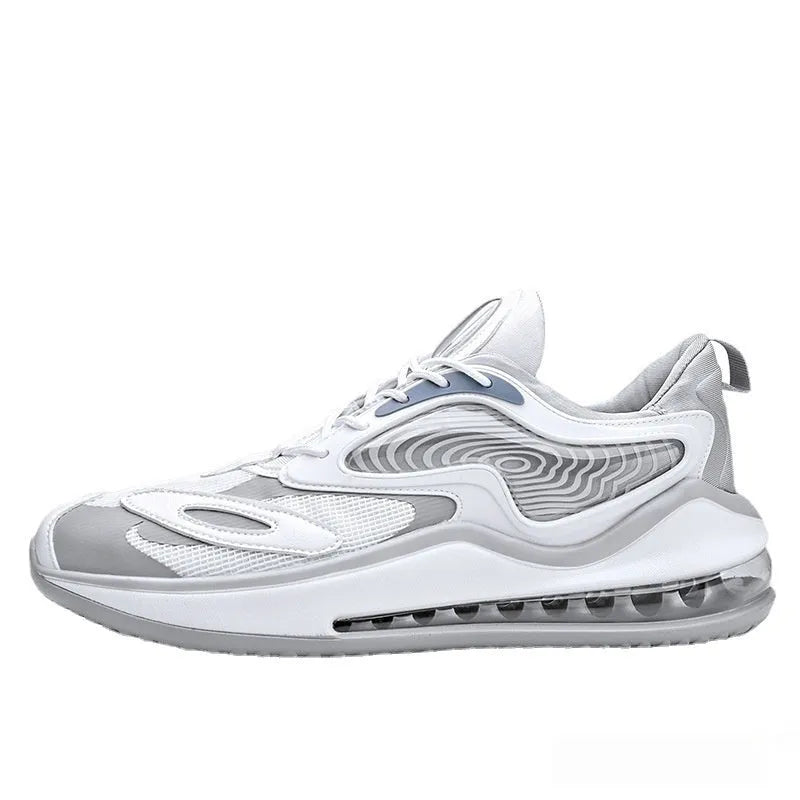 Men's Space Black casual summer shoes with height increase and breathable air cushion on a rubber sole