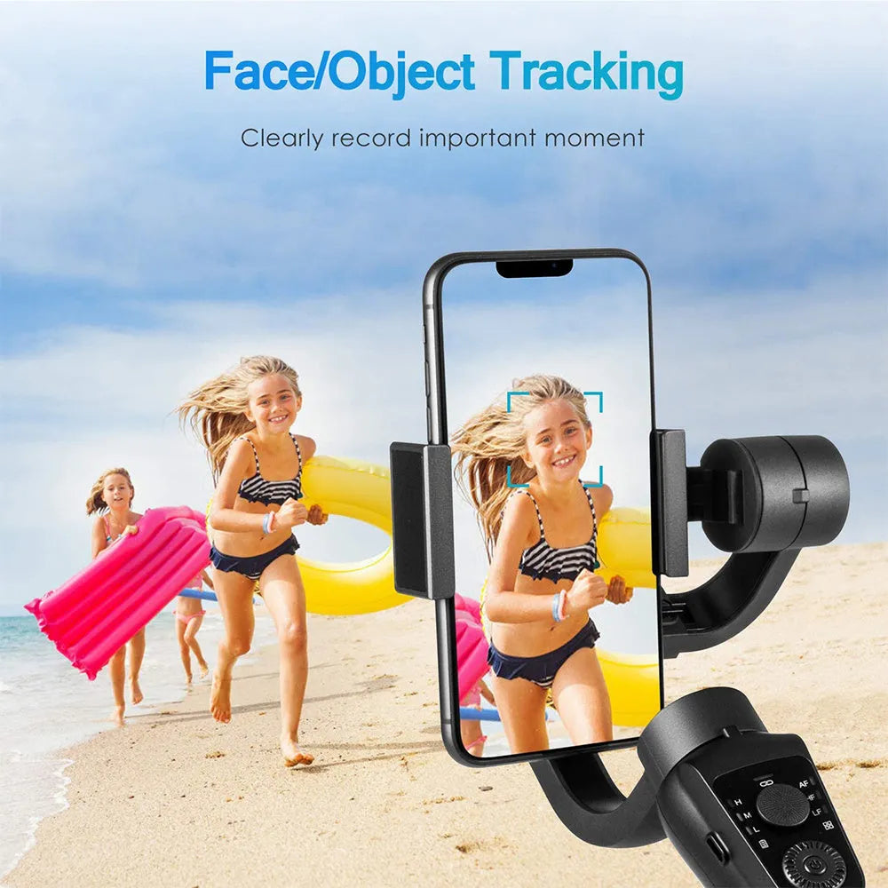 Black three-axis handheld phone gimbal stabiliser with tripod and hard case accessories