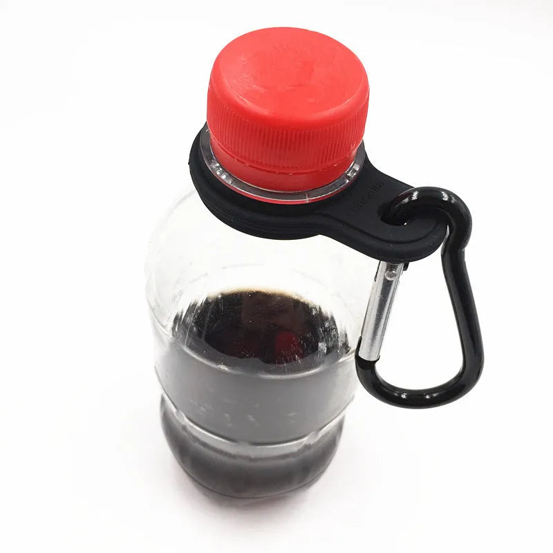 Silicone water bottle hanging buckle 55x37mm in outdoor setting clipped to backpack strap