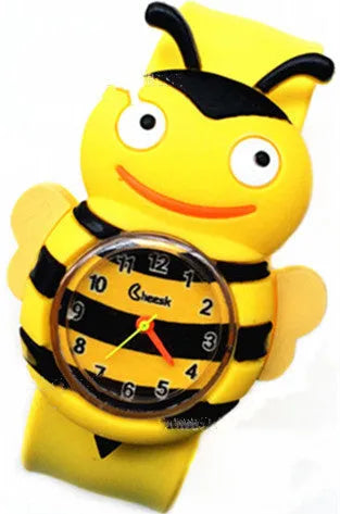 3D cute cartoon kids silicone watch with a 3.6cm face in a Black panda design showing the time on a white background