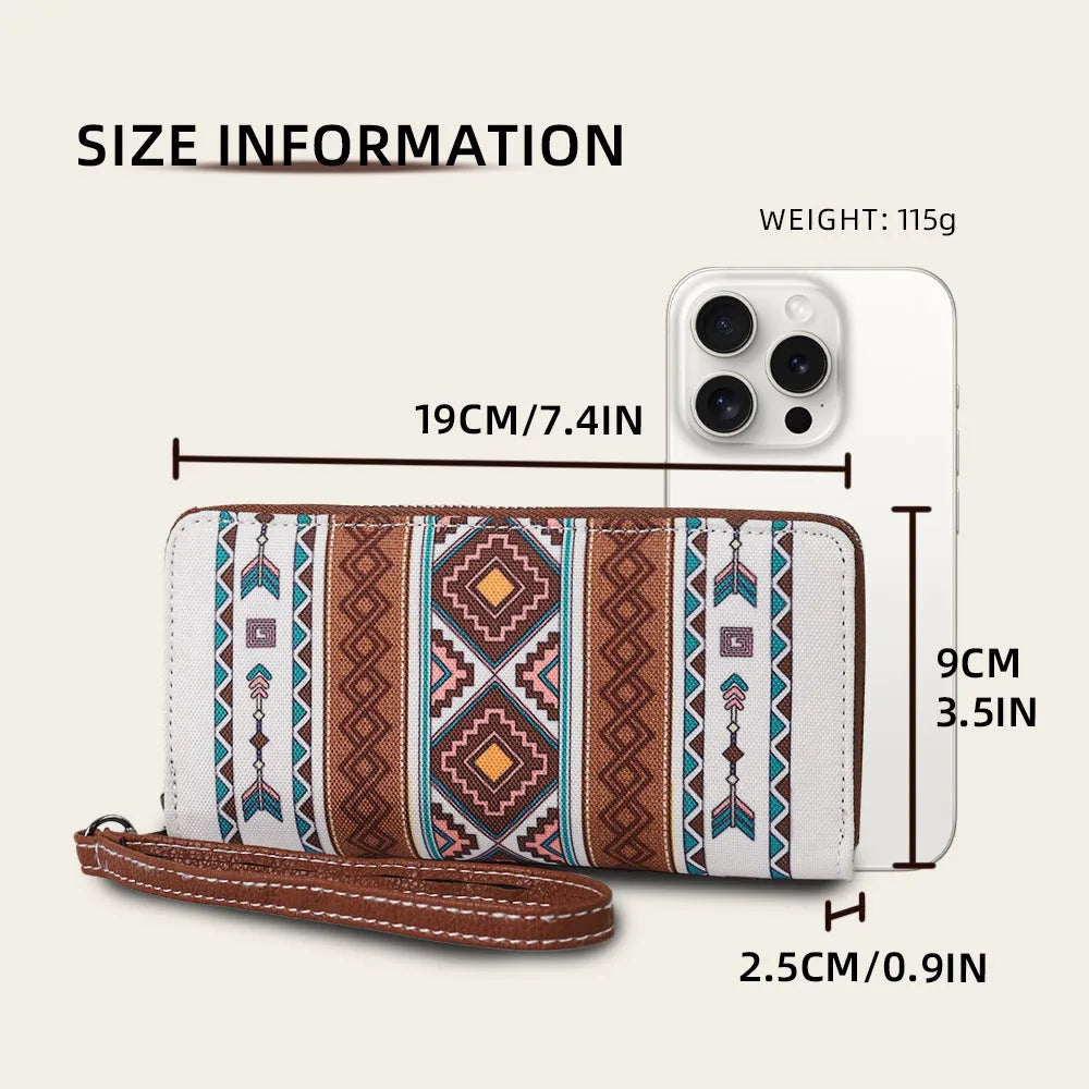 Striped bohemian canvas RFID-blocking wallet in multiple colours showing card slots.