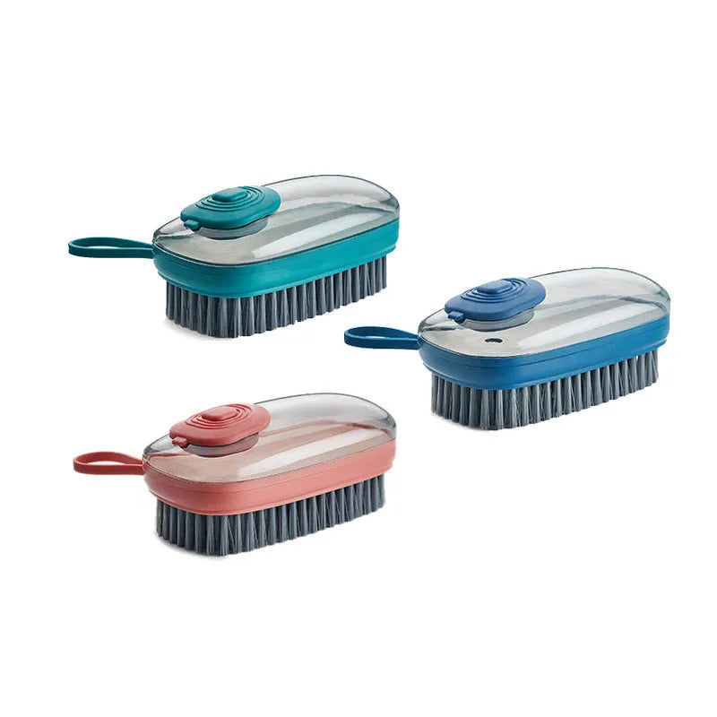 Automatic liquid cleaning brush with ergonomic grip in blue, green, or red colours with replacement heads