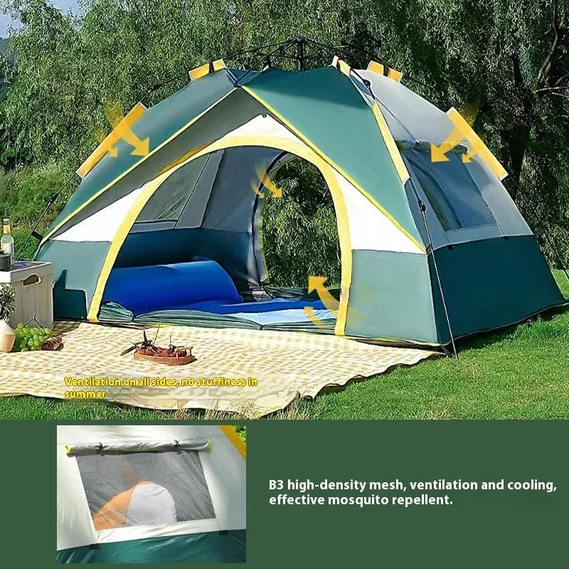 Dark Green Silver Glue automatic pop-up camping tent for 3-4 people with ground nails