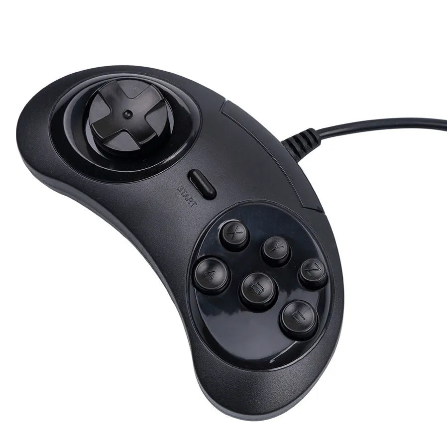 Black Sega USB game controller for PC with directional pad and action buttons
