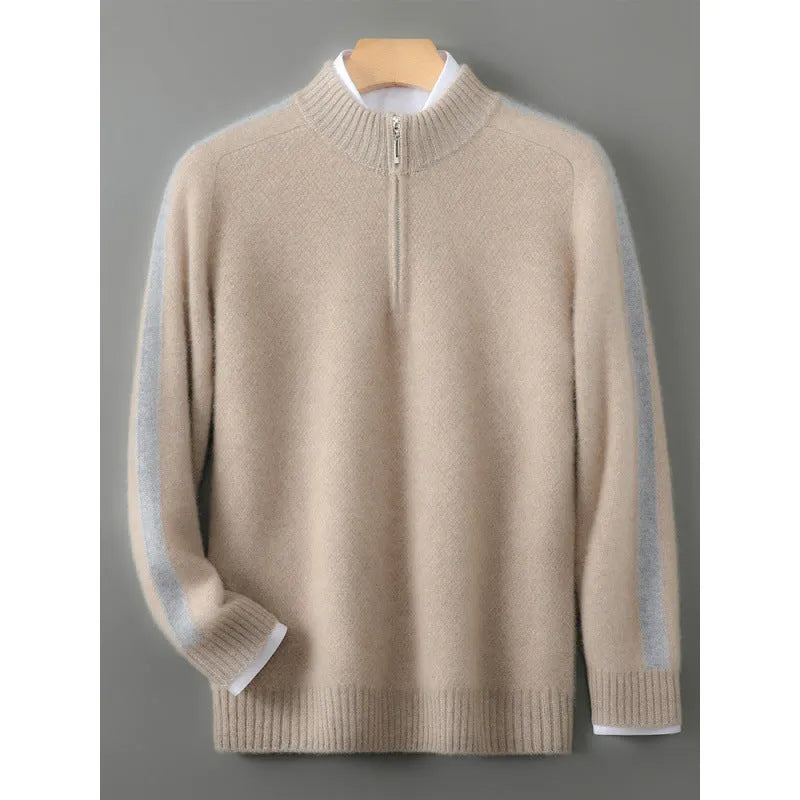 Sheep wool half-zip knitted sweater in slim fit with round neck available in multiple colours