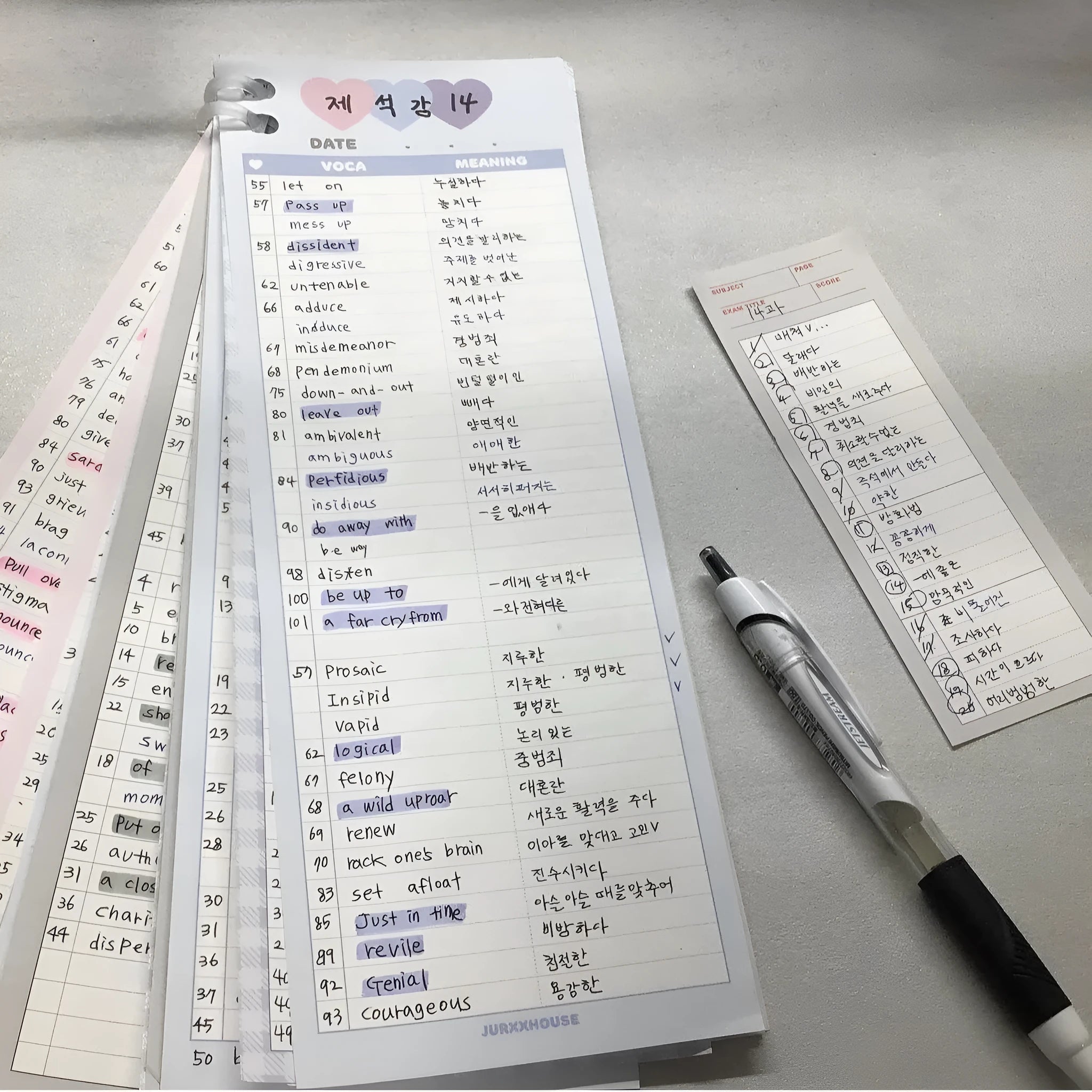 Vertical double-sided notepad with English words printing in B5 half size with coloured cover