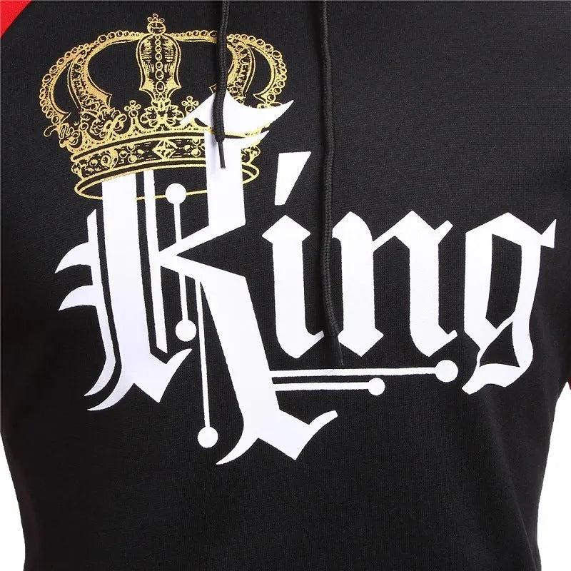 Printed hooded couple sweatshirt matching set polyester fibre street hipster grey king queen