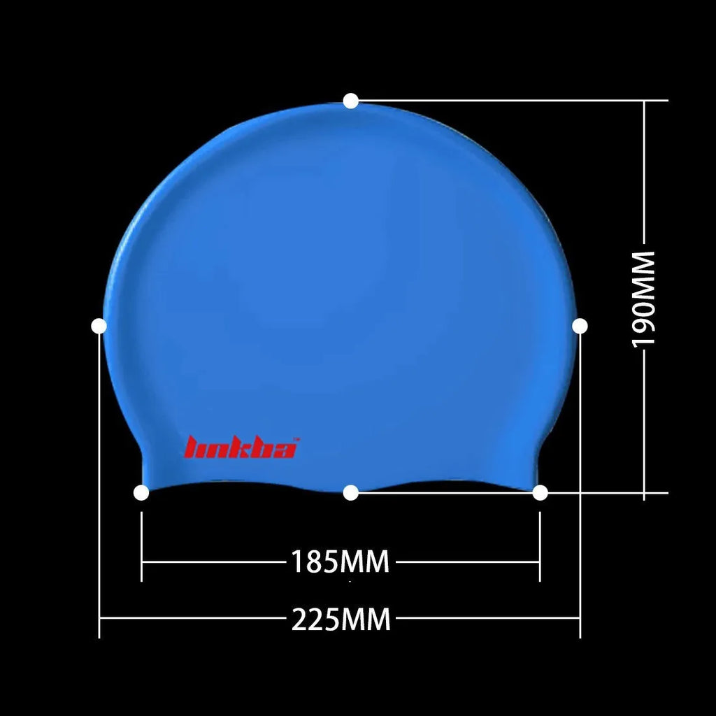 Silicone swimming cap with waterproof earmuffs in five colour options: black, white, yellow, blue, grey.